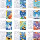 12 Packs Pre Drawn Canvas to Paint, Space Party Favors Pre Printed Canvas, Pre Stretched Canvas Outline Painting Boards for Beginners, Party Favor (5" X 7")