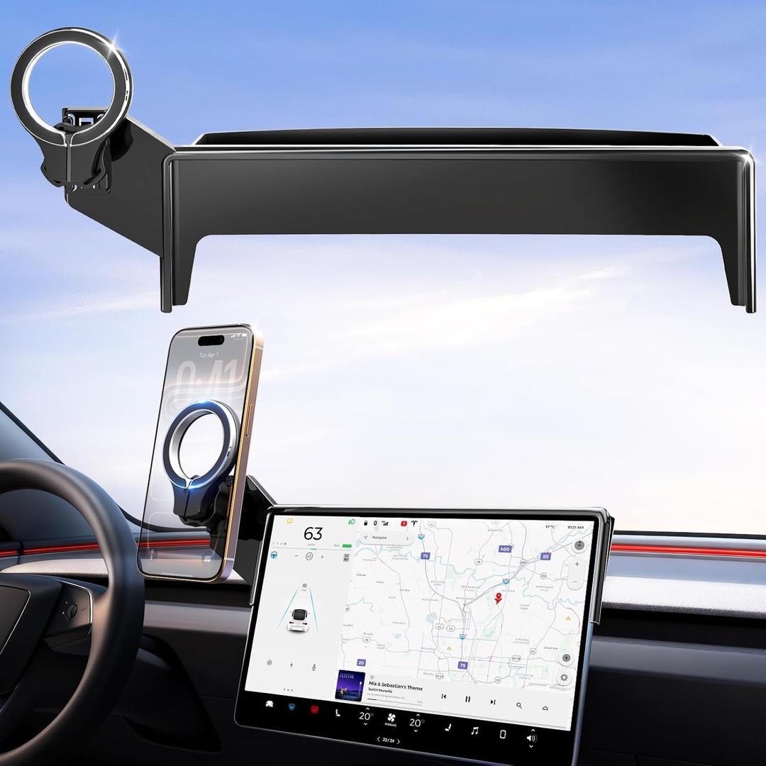 pop-tech Magnetic Car Mount for Tesla Model 3 Highland 2024 2025 2026 & Model Y Juniper 2025 2026(Standard) 15.4-Inch Screen: for MagSafe Strong Magnets Cell Phone Holder for iPhone