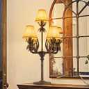 Wellmet Vintage Bronze Table Lamp, Farmhouse French Table Light, 5-Light Rustic Table Light, for Living Room, Bedroom, Hallway, Desk Reading Lamp for Bedroom, Home Office, Kids Room (E12 Base)