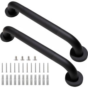 Shower Grab Bar, 2 Pack 16 Inch Black Bathroom Grab Bar, 1.25" Diameter 304 Stainless Steel Anti-Slip Grab Bars for Bathtubs and Showers, Handicap Shower Grab Bar for Seniors Elderly (16 Inch, Black)