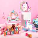 Barydat 4 Pcs Unicorn Birthday Table Centerpiece Rainbow Decorations Wooden Unicorn Theme Birthday Sign Photo Props for Girls Party Favors Baby Shower Supplies (Vivid)