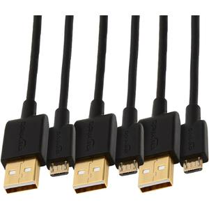 Amazon Basics 3-Pack USB-A to Micro USB Charging Cable, 480Mbps Transfer Speed, Gold-Plated Plugs, USB 2.0, 3 Foot, Black