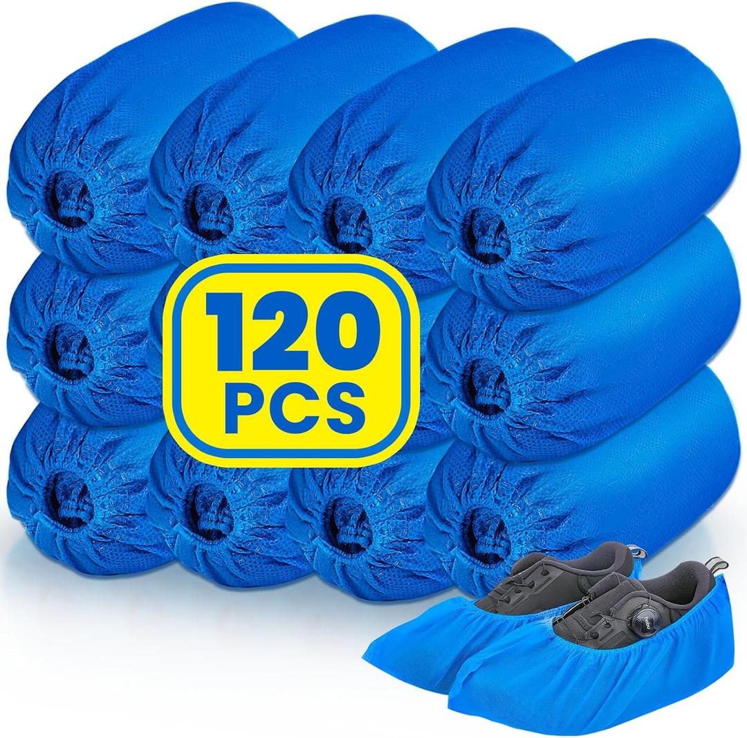 120 Pack(60 Pairs) Shoe Covers Disposable, Non-woven Fabric Shoes Covers for Indoor, Blue Durable & Reusable Disposable Boot & Shoe Covers, Larger Size Fits Various Shoes