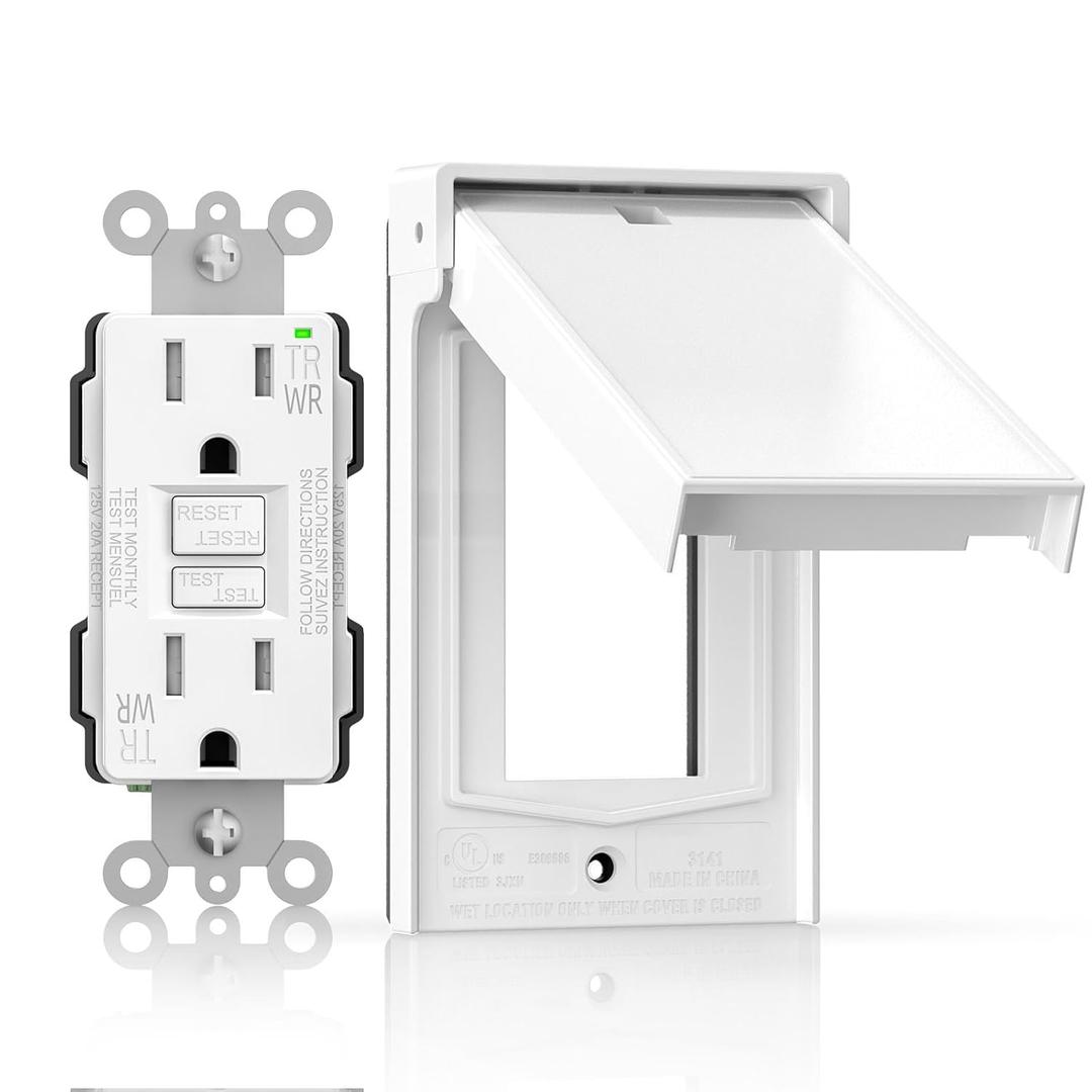 AIDA 15A GFCI Outlet with Weatherproof Cover & Wall Plate,Tamper-Resistant & Weather Resistant Self-Test Electrical Outlet for Bathroom, Kitchen, Outdoor, UL Listed, Matte White, 1 Pack