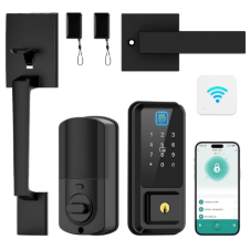 Hunnay WiFi Front Door Lock Set, Smart Locks for Front Door, Keypad Deadbolt Fingerprint APP Control Bluetooth Alexa Auto Lock, Easy Install (Black)