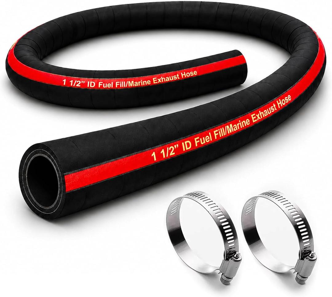 1.5" ID 48" Length Flexible Marine Fuel Filler Hose for FillerNeck with Two Hose Clamps, Fuel Tank Vent and Exhaust Hose, 1-1/2 Fuel Fill/Marine Exhaust Hose for Gasoline Methanol Ethanol Fuel, 58524