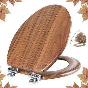 Elongated Toilet Seat Molded Wood Toilet Seat with Quietly Close and Quick Release Hinges, Easy to Install also Easy to Clean by Angol Shiold, Elongated, Natural