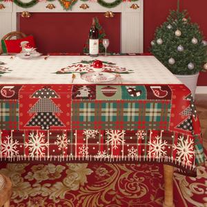 Christmas Rectangle Table Cloth,100% Waterproof Tablecloth,Christmas Decorations for Home, Vinyl Tablecloth Plastic Table Cover for PartyPicnic,Dining,Outdoor 52" x 70",Christmas Trees