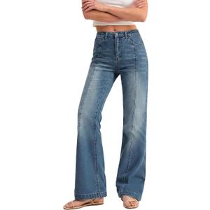 EMMIOL Flare Jeans for Women High Waisted Bootcut Jeans for Women Stretchy Denim Bell Bottom Pants Y2K School Outfits (Blue)