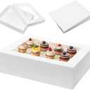 Mefleet 6pcs 19x14x5 Half Sheet Cake Boxes with 6pcs Cake Boards Rectangle 1/2 Sheet Bakery Boxes with Window for Pastry Baking Cake, Cupcakes, Donuts, Cookies, Pie Treat Packaging White Large