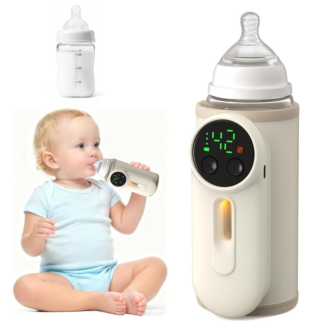 Portable Baby Bottle Warmer Precise Temperature Control via Display Accurate Heating LongLasting Battery Life Keeps Warm for 58 Hours Charge While Feeding Perfect for Traveling with Baby