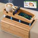 Joy&Grace Couch Cup Holder, 3-in-1 Magnetic Detachable Couch Arm Tray, Bamboo Sofa Armrest Table with Anti-Slip Pad, Sofa Armrest Tray Table (Natural)