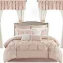 Madison Park Essentials Room in a Bag Faux Silk Comforter Set-Luxe Diamond Tufting All Season Bedding, Matching Curtains, Decorative Pillows, Queen(90"x90"), Blush 24 Piece (MPE10-809) (Queen (90 in x 90 in))