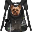 WOYYHO Pet Dog Carrier Backpack Small Dog Front Backpack Ventilated Mesh Dog Travel Back Pack with Safety Belt for Travel Hiking Cycling Outdoor Adventures (Size M: 5-9 lbs, Black)