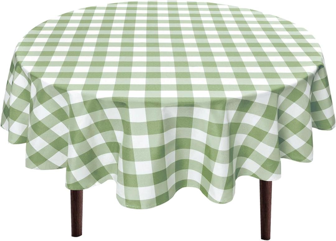 Hiasan Checkered Round Tablecloth 108 Inch - Waterproof Stain and Wrinkle Resistant Washable Fabric Table Cloth for Dining Room Party Outdoor Picnic,Sage Green and White