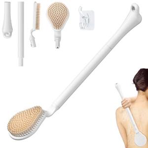 GEENOA Back Scrubber for Shower, 19’’ Detachable Long Handle Shower Body Scrubber for Wet or Dry Brush, Adjustable 2-in-1 Back & Body Brush with Medium Soft Bristles for Deep Cleaning(White)