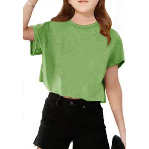 Girls Short Sleeve Crop Tops Kids Fashion Athletic Crew Neck Cropped T Shirts Casual Basic Tees