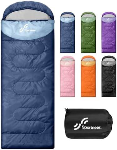 Sportneer Sleeping Bags for Adults, Warm & Cold Weather Sleeping Bag for Adults Kids Boys Girls - Lightweight Compact Camping Gear Equipment, Traveling, Backpacking, Hiking (87"x30", Dark Blue + Light Blue)