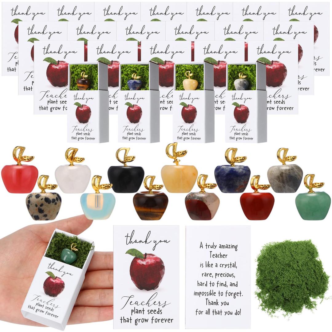 Motipuns 12 Sets Teacher Appreciation Gifts in Bulk Thank You Teacher Desk Decor Stones Emotional Support Green Moss Matchbooks Paperweights Gifts for Women Men Ece Appreciation Day