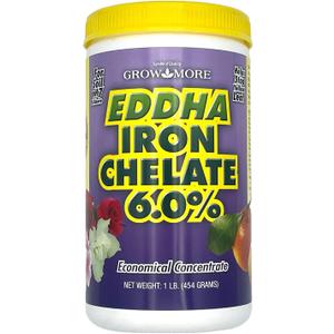 Grow More 0.2-0-0 EDDHA Iron Chelate for Greener Plants on Soils with pH of 7 or Above - 1lb of Water Soluble Chelated 6% Iron for Plants