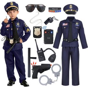 Spooktacular Creations Halloween Police Costume for Kids, Dark Blue Police Officer Costume for Boys, Toddler Cosplay RolePlay Themed Party (Small (5-7 Years)