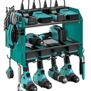 CCCEI Modular Power Tool Organizer Wall Mount with Charging Station. Garage Drill Storage Shelf with Hooks, Heavy Duty Rack, Tool Battery Holder Built in 8 Outlet. Gift for Men. Navy Blue, 1 Pack