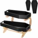 Leinuosen 2 Pack Wood Coffin Tray 13'' & 11'' Coffin Shaped Serving Tray Box with Bamboo Stand Versatile Countertop Organizer for Goth Aesthetic, Kitchen, Bathroom Decor (Black,Classic Style)