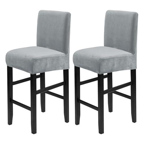 XIAROGEE Crystal Velvet Bar Stool Covers with Backs, Soft Stretch Bar Chair Covers Set of 2 with Elastic Band Washable Counter Height Chair Slipcover for Pub Cafe Kitchen Room (Light Grey, 2 PCS)