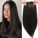 Hair Toppers for Women Real Human Hair Remy Human Hair Topper 8x7.5inch Skin Scalp Hair Pieces for Women Real Human Hair Topper Human Hair Toppers for Women No Bangs 15inch (Dark Brown)