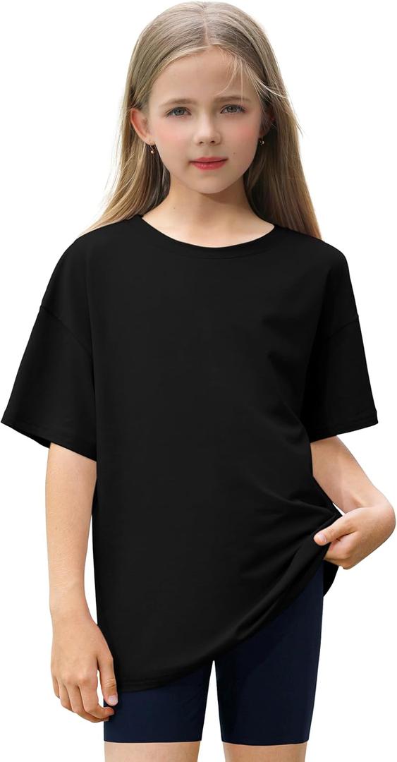 Girls T Shirts Cotton Short Sleeve Shirts Kids Summer Tees Tops Clothes (Black)