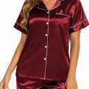 Ekouaer Silk Pajamas for Women Short Sleeve Sleepwear Soft Button Down Loungewear 2 Piece Satin Pjs Shorts Set (X-Large, Wine)