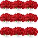 Jexine 120 Pcs Artificial Rose Flowers Bouquet Silk Realistic Flowers Bulk Centerpieces DIY Bride Fake Rose for Home Bridal Wedding Party Decorations(Red)