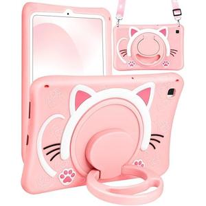 Wazzasoft for Samsung Galaxy Tab S6 Lite 10.4” Case Girls Cute Cat Kawaii Cover Girly 3D Cartoon Women Kitten with Rotating Handle Stand & Strap Soft Silicon Funda for Samsung S6 Lite Tablet Cases