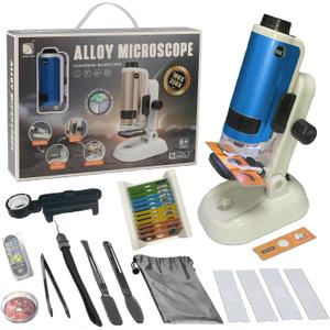 Microscope for Kids, SETFLAGS 250x Magnification Portable Pocket Microscope and 14 Slides,Science Kits STEM Toys for Kids, 4 Blank Slides, Educational Science Experiment Toy for DIY Specimen, Age 6+ (Blue)