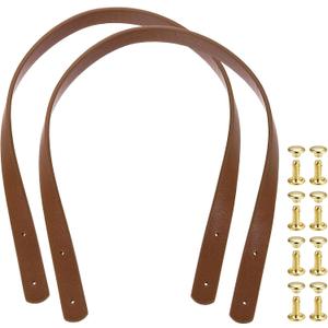 uxcell 2Pcs Leather Bag Handles, 23.6" Replacement Handle PU Leather Sew on Shoulder Purse Straps with Rivets for DIY Tote Bag Making Wallet Handbag Repair, Dark Brown