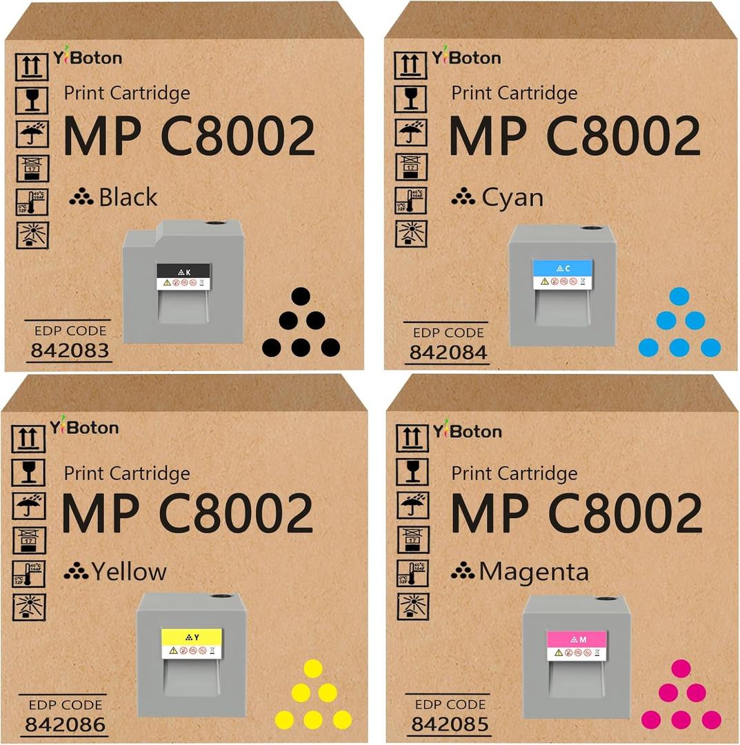 High Yield MP C8002 MP C6502 Toner Cartridge Set 4 Pack | 842083 842084 842085 842086 Toner Compatible Replacement for Ricoh MPC8002 MPC6502 C6502SP C8002SP Printer