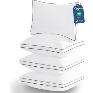 CozyLux Pillows Queen Size Set of 4, Soft and Supportive 3D Down Alternative Bed Pillow for Sleeping 4 Pack White, Luxury Hotel Quality Gusseted Bedding Pillow for Back, Stomach or Side Sleepers 18x28