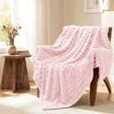 Pink Ribbed King Size Blanket for Bed - 300GSM Lightweight Fleece Blanket for Men Women, Large Cozy Sofa Couch Bed Blankets Gifts, Striped Spring Home Room Decor, Pink, 108x90 Inches