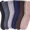 DYW Mens Fuzzy Slipper Socks Super Soft Cozy Fluffy Winter Warm Sleeping Socks (Large, 6 Pairs Solid Colors D)