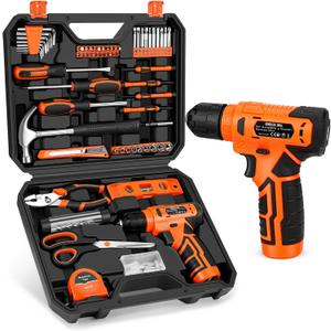 139-Piece Tool Set - Tool Kit with 8V Cordless Drill Driver in ToolBox Storage Case, General Household Drill Set for Home Repairs, Handyman, DIY Projects (Orange)