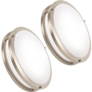OOWOLF 2-Pack 36W 13inch LED Flush Mount Ceiling Light Fixture Dimmable Brushed Nickel, Easy to Install LED Ceiling Lamp Fixture Without Flicker, Super Bright 3600LM 5000K Daylight White (Silver)