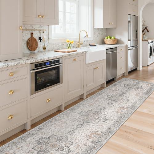 GENIMO Runner Rug 2'6''x10, Non Slip Vintage Hallway Runner Rugs, Low Pile Lightweight Machine Washable Mat for Hallway, Entryway, Bedroom, Kitchen and Corridor, Light Taupe Brown