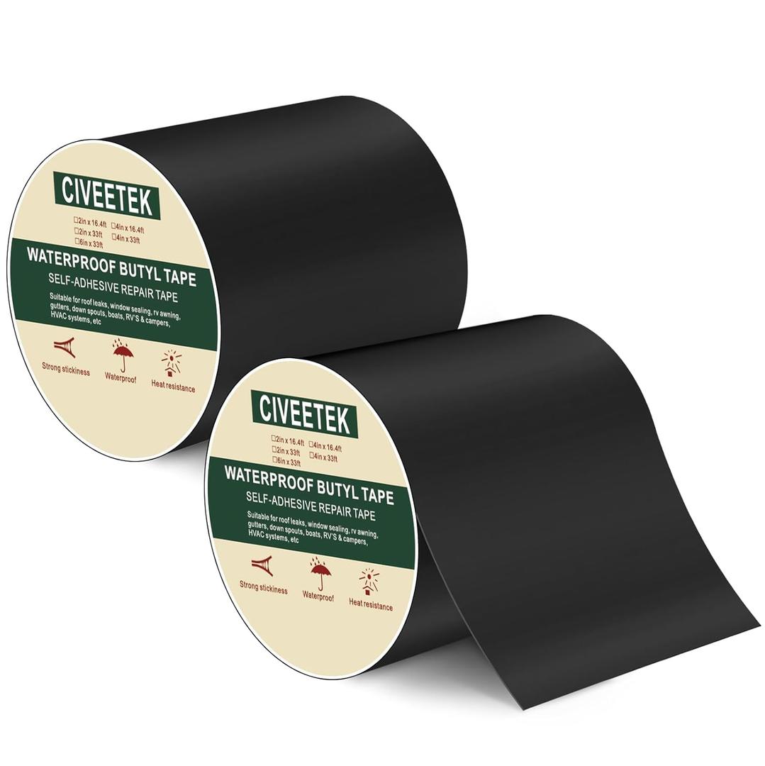 Waterproof Butyl Tape 6in x 66ft Black Joist Tape for Decking, Outdoor Leak Repair Duct Tape All Weather Rubber Butyl Tape for Pipe RV Awning Sail Metal Roof Window Sealing (6in x 33ft-2 Pack)