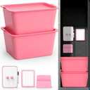 16 Pcs Locker Organizer Accessories Kit, Includes 4 Storage Bins with Lids, Magnetic Whiteboard, Mirror, Dry Eraser Marker, Pen Holder, Magnets for Organizing Shelves Back to School Essentials (Pink) set of 2