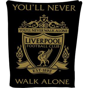 Liverpool Football Crest Black Fleece Blanket Throw Soft LFC Warm Sofa Travelling Blanket Liverpool Gift for Men Kids Teen 100x 150 Cm
