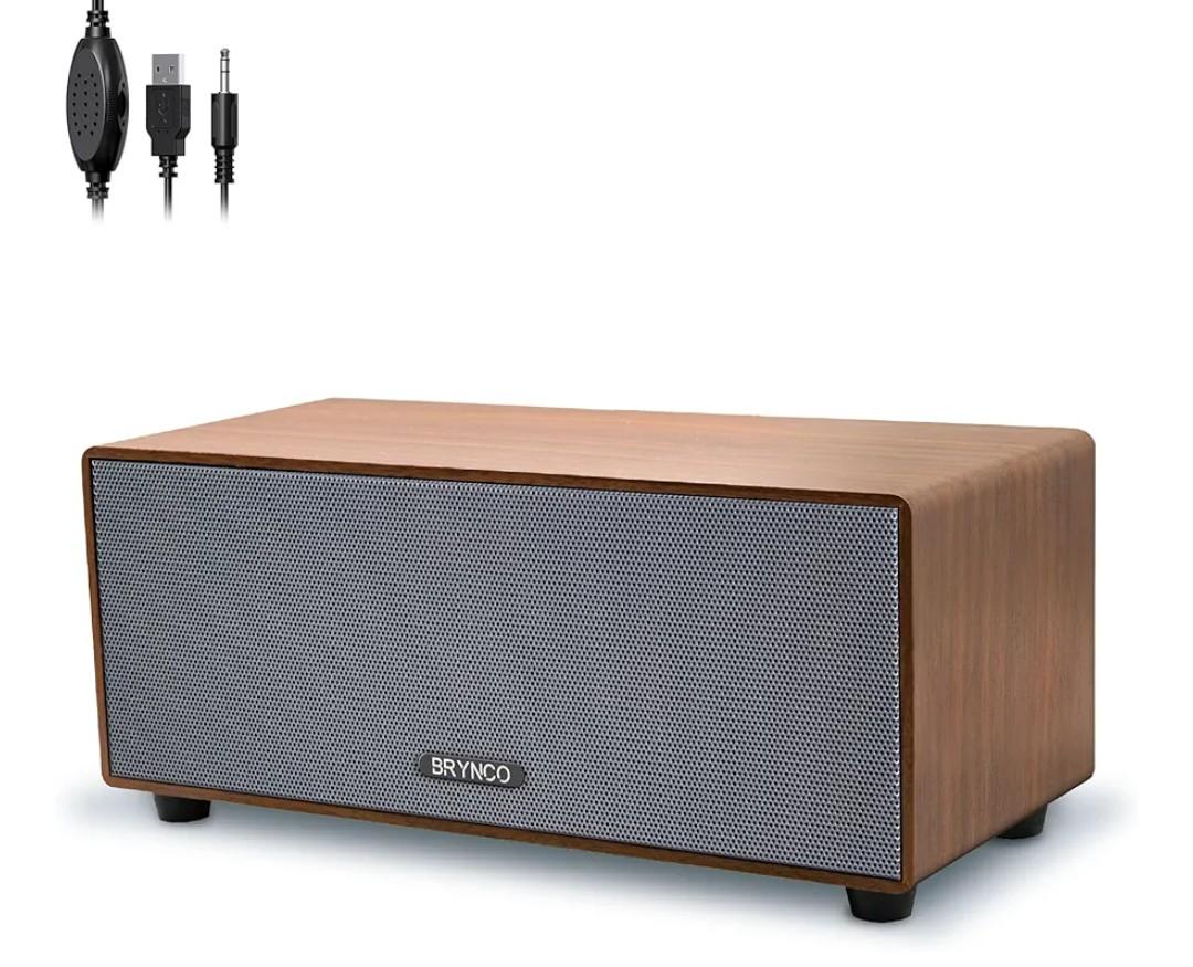 Upgraded Wired Computer Speakers for Desktop PC and Laptop, USB-Powered with 3.5mm Audio Jack, Rich Bass & Clear Sound for Home, Office, Gaming (Elegant Brown)