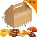 30 Pack 9x6x6 Large Gable Gift Boxes Brown Kraft Party Treat Boxes Disposable Lunch Box Togo for Treats Meals Cookies Favors Goodies Gifting Baked Goods