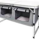 Outdoor Folding Table, Camping Folding Tables with 3 Adjustable Height Legs and Storage Organizer for BBQ, Party, Picnic, Camping (White)