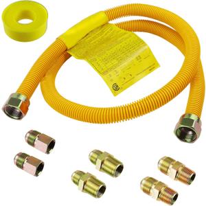 60" Flexible Gas Line Kit for Dryer, Stove, Range, Stainless Steel Gas Dryer Connector Kit, 5/8 in.OD(1/2 in. IDDryer Gas Line with Connector 1/2" FIP & 1/2" MIP & 3/4" MIP Fitting