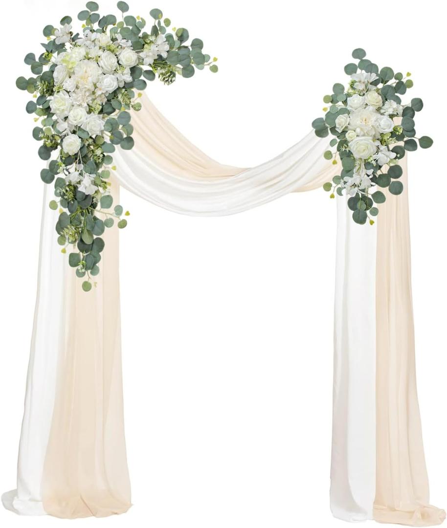 Wedding Arch, Artificial Flowers, Wedding Decor with Drapes (Set of 4)Be Suited to Banquet, Party, Wedding Decor Ceremony and Background Decoration (White Champagne)